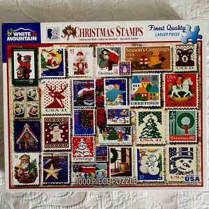 Christmas Stamps Jigsaw Puzzle White Mountain 1000 Larger Pieces Complete